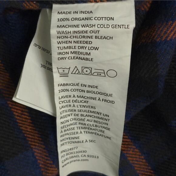 Prana Golden Canyon Flannel Rich Sapphire Plaid Layer Snaps Pocket Organic M New - Picture 10 of 16